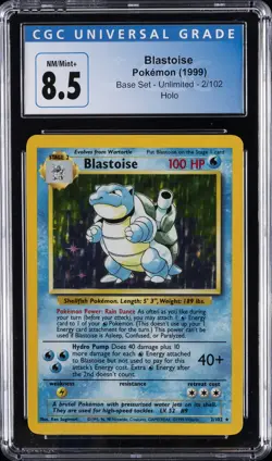 1999 POKEMON BASE SET UNLIMITED #2 BLASTOISE-HOLO CGC 8.5 - Image 1