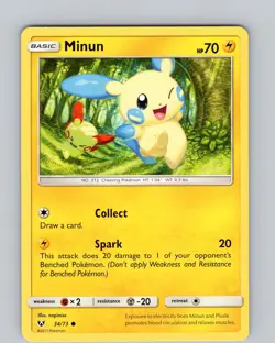 Pokemon TCG Minun S&M Shining Legends 34/73 Regular Common Card NM - Image 1