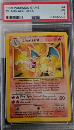 1999 Pokemon TCG Charizard Base Set Holo Rare Card 4/102 VG Condition PSA 3 - Image 1