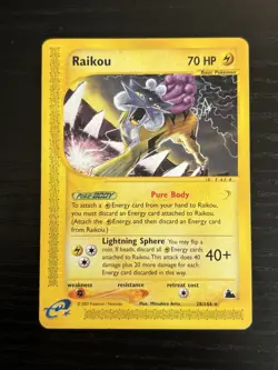 2003 Pokemon TCG Raikou 28/144 Rare Skyridge E-Series LP/MP - Image 1