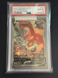 2022 POKEMON SWORD & SHIELD BRILLIANT STARS #154 FULL ART/CHARIZARD V PSA 10 - Image 1