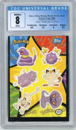 1999 Topps Pokemon Team Rocket Sticker Card Ekans Meowth CGC 8 - Image 1