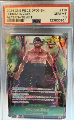 One Piece Card Roronoa Zoro Alt Art OP06-118 Wings of the Captain PSA 10 - Image 1