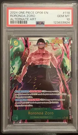 One Piece Card Roronoa Zoro Alt Art OP06-118 Wings of the Captain PSA 10 - Image 2