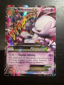 Pokemon M Mega Mewtwo EX Ultra Rare Holo TCG Card 64/162 XY Breakthrough - Image 1