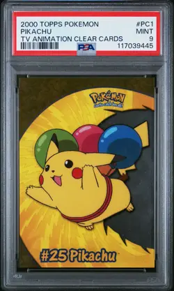 2000 TOPPS POKEMON TV ANIMATION CLEAR CARDS #PC1 PIKACHU PSA 9 - Image 1