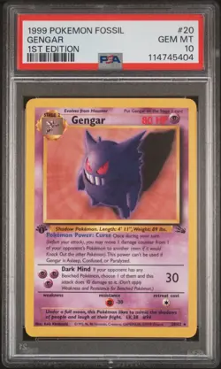 1999 POKEMON FOSSIL 1ST ED #20 GENGAR PSA 10 - Image 1