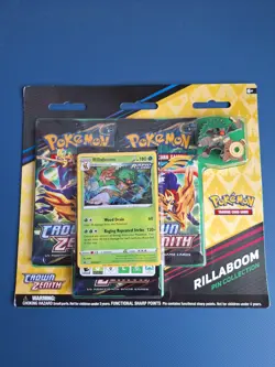 Pokemon TCG 3 Pack Booster - Crown Zenith Rillaboom Pin Blister Pack - Image 1