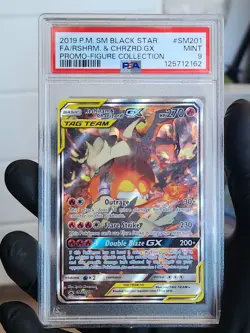 2019 POKEMON SM BLACK STAR PROMO #SM201 FULL ART/RESHIRAM & CHARIZARD GX PSA 9 - Image 1