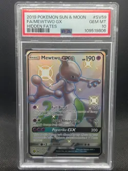 2019 PSA 10 GEM MINT POKEMON SUN & MOON HIDDEN FATES #SV59 FULL ART MEWTWO GX - Image 1