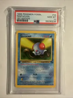 Pokemon TCG Tentacool Fossil, 1st Edition Common Card 56/62 PSA 10 GEM MT - Image 1