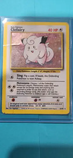 Pokemon TCG Clefairy Base Set Holo Unlimited Rare Card 5/102 HP condition - Image 1