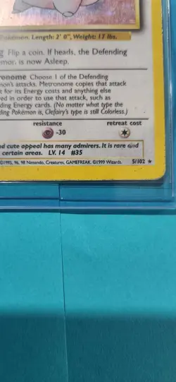 Pokemon TCG Clefairy Base Set Holo Unlimited Rare Card 5/102 HP condition - Image 3