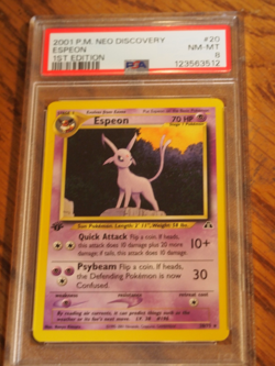 Pokemon 1st Edition Neo Discovery Espeon rare card, PSA 8 - Image 1
