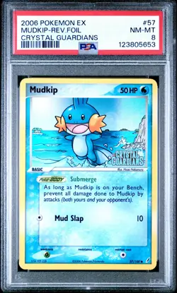 2006 POKEMON EX CRYSTAL GUARDIANS #57 MUDKIP-REVERSE FOIL PSA 8 - Image 1
