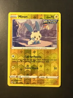 2021 Pokemon Sword & Shield Fusion Strike Minun 90 /264 Reverse Holo Foil - Image 1