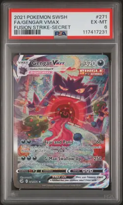 2021 POKEMON SWORD & SHIELD FUSION STRIKE SECRET #271 FULL ART/GENGAR VMAX PSA 6 - Image 1