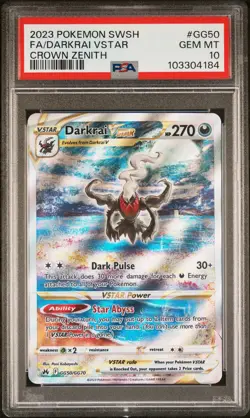 2023 POKEMON SWORD & SHIELD CROWN ZENITH #GG50 FULL ART/DARKRAI VSTAR PSA 10 - Image 1