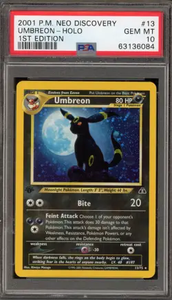 Pokemon Umbreon Neo Discovery 1st Edition Holo Rare #13 PSA 10 Gem Mint - Image 1