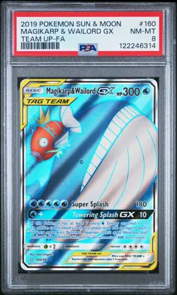 2019 POKEMON SUN & MOON TEAM UP #160 FULL ART/MAGIKARP & WAILORD GX PSA 8 - Image 1
