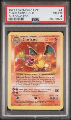 1999 POKEMON BASE SET SHADOWLESS #4 CHARIZARD-HOLO PSA 4 - Image 1