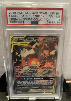 2019 Reshiram & Charizard GX Tag Team Card PSA 8 Pokemon - Image 1