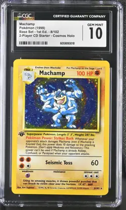 CGC 10 Machamp Base Set 1st Edition 8/102 Cosmos Holo Pokemon Card - Image 1