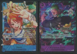 2025 One Piece Championship Top 16 Roronoa Zoro Top 64 Nami Set of 2 Cards - Image 1
