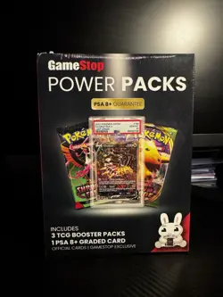 Gamestop Pokemon Power Packs - 3 TCG Booster Packs 1 PSA 8+ Graded Card - Image 1