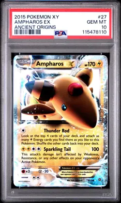 2015 POKEMON XY ANCIENT ORIGINS #27 AMPHAROS EX PSA 10 - Image 1