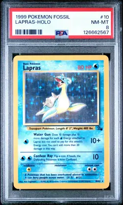 1999 POKEMON FOSSIL #10 LAPRAS-HOLO PSA 8 - Image 1