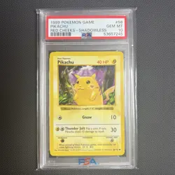 1999 POKEMON GAME BASE SET 58 PIKACHU RED CHEEKS SHADOWLESS PSA 10 GEM MINT - Image 1