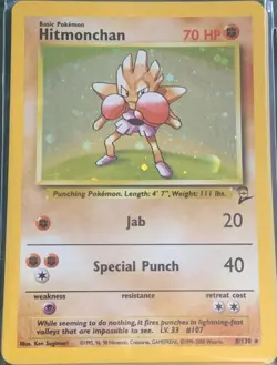 POKEMON Card BASE Set #2 HITMONCHAN #8/130 Black Star Rare Holo Foil Shiny VG! - Image 1