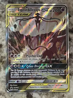 Pokemon TCG Espeon & Deoxys GX SM240 Black Star Promo Holo Card - Image 1