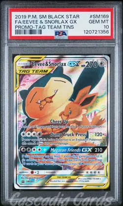 PSA 10 Eevee & Snorlax GX Full Alt Art SM169 Tag Team Promo Pokemon - Image 1