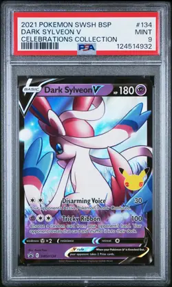 2021 POKEMON SWSH BLACK STAR PROMO CELEBRATIONS COLL #134 DARK SYLVEON V PSA 9 - Image 1