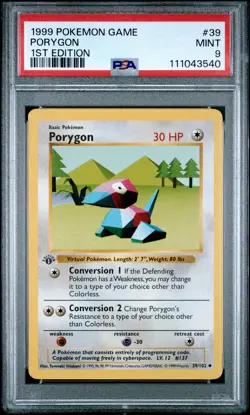 1999 POKEMON BASE SET 1ST EDITION #39 PORYGON PSA 9 - Image 1