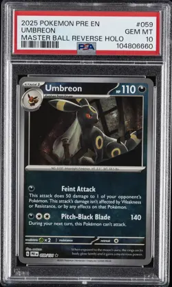 2025 POKEMON PRE EN-PRISMATIC EVOLUTIONS MASTER BALL REVERSE HOLO UMBREON PSA 10 - Image 1