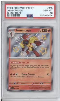 2024 Pokemon Armarouge Shiny Rare #115 PSA 10 Paldean Fates PAF - Image 1