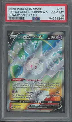 Pokemon TCG Galarian Cursola V 71/73 Champion's Path Full Art Ultra PSA 10 - Image 1