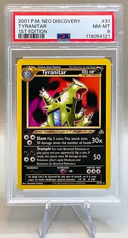 Pokemon 1st EDITION Tyranitar 31/75 Non-Holo - Neo Discovery Set - PSA 8 (NM-MT) - Image 1