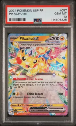 2024 POKEMON FRENCH SSP FR-SURGING SPARKS #057 PIKACHU EX PSA 10 - Image 1