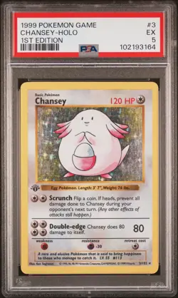 1999 POKEMON BASE SET 1ST EDITION #3 CHANSEY-HOLO PSA 5 - Image 1