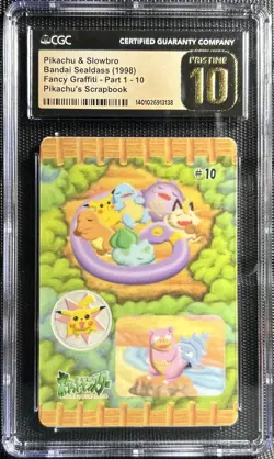 1998 Pokemon Bandai Sealdass Fancy Graffiti Pikachu & Slowbro PRISTINE CGC 10 - Image 1