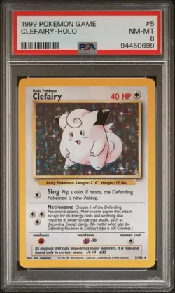 1999 Pokemon #5 Clefairy Holo Rare Base Set Unlimited 5/102 | PSA 8 | - Image 1
