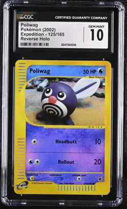 CGC 10 GEM MINT Poliwag 2002 Expedition 125/165 Reverse Holo Pokemon Card - Image 1