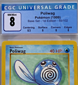 1999 Pokemon TCG 1st Edition Shadowless Base Set POLIWAG 59/102 CGC 8 NM/Mint - Image 1