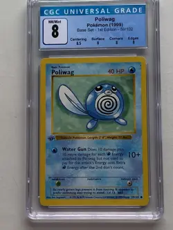1999 Pokemon TCG 1st Edition Shadowless Base Set POLIWAG 59/102 CGC 8 NM/Mint - Image 2