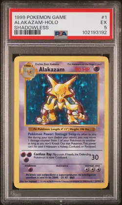 1999 POKEMON BASE SET SHADOWLESS #1 ALAKAZAM-HOLO PSA 5 - Image 1