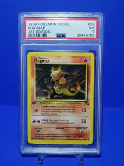 💫 PSA 7 Magmar Pokemon Card 1st Edition 39/62 WOTC 1999 Fossil Set Vintage NM - Image 1
